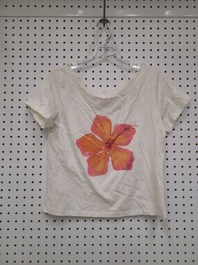 White Organic Cotton T-Shirt With Orange & Pink Floral Print By Organic Generati